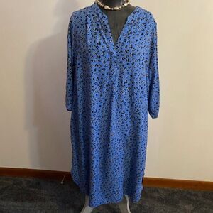 Loralette Blue/Black Leopard print 3/4 sleeves shirt dress, size 14-16